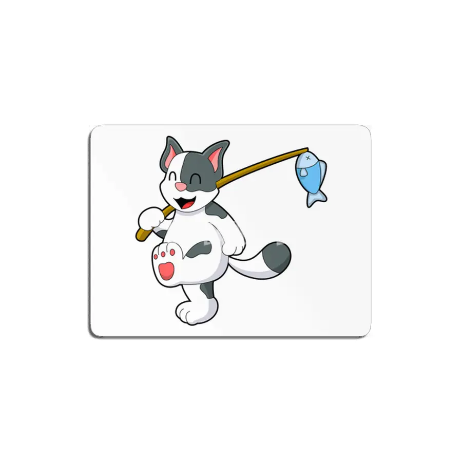 Cat at Fishing with Fishing rod MDF Tablo