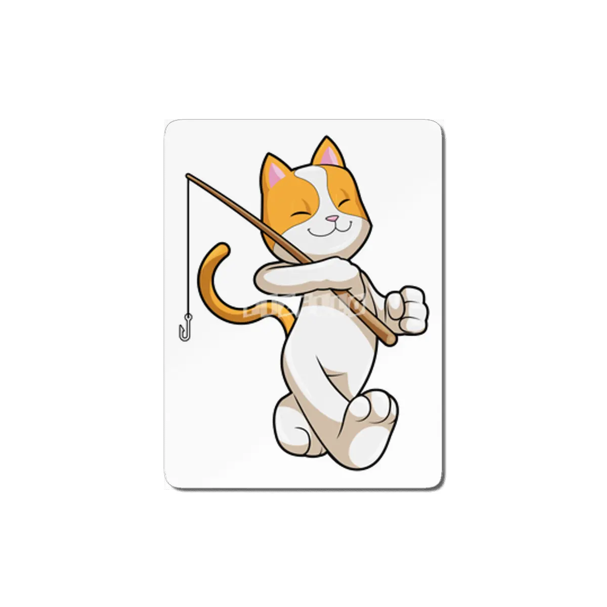 Cat at Fishing with Fishing rod MDF Tablo
