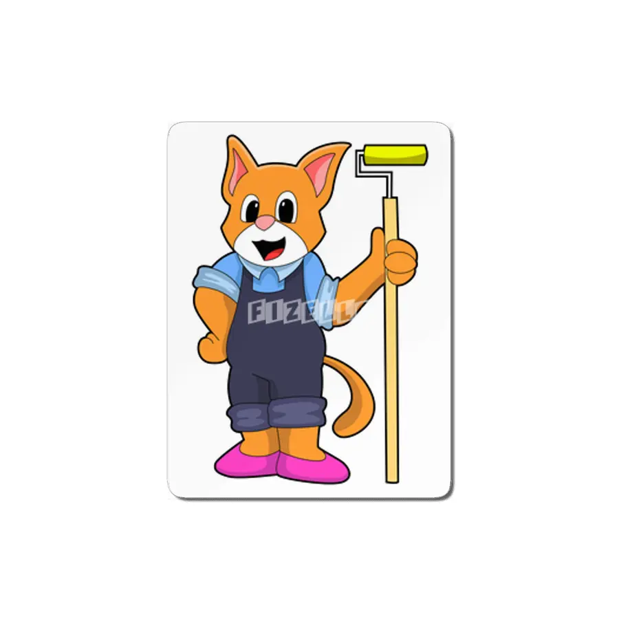 Cat at Wallpapering with Pressure roller MDF Tablo