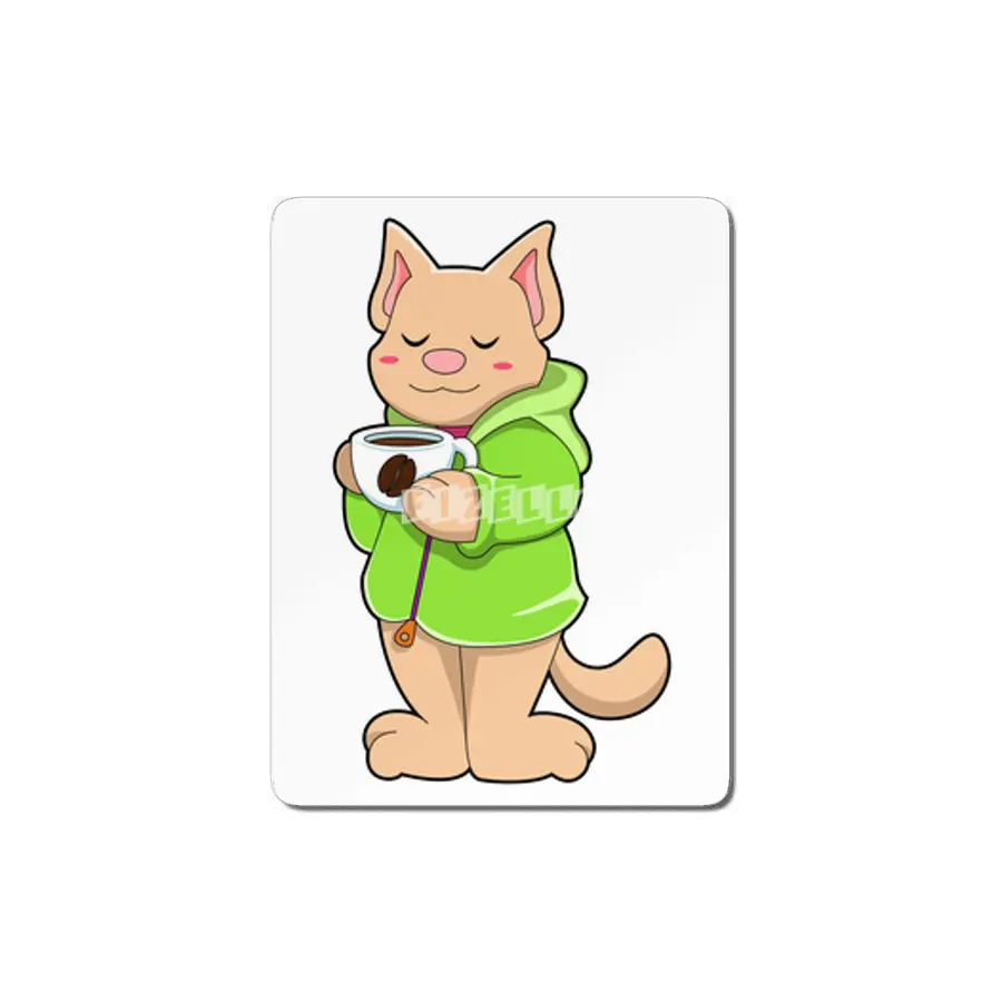 Cat with Cup of Coffee & Pajamas MDF Tablo
