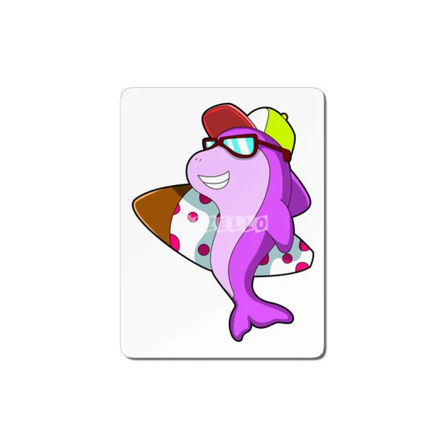 Dolphin as Surfer with Surfboard & Cap MDF Tablo