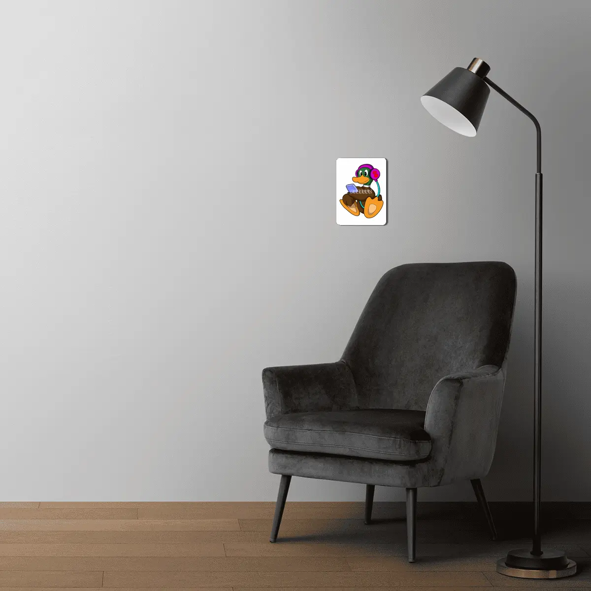 Duck with Phone & Headphone MDF Tablo