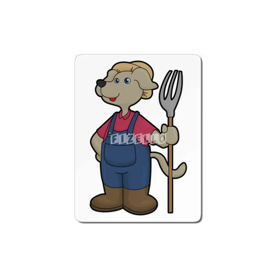 Dog as Farmer with Rake & Hat MDF Tablo