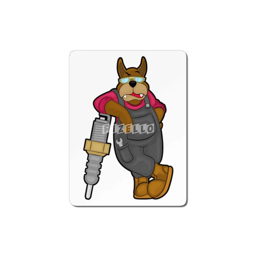 Dog as Mechanic with Spark plug MDF Tablo