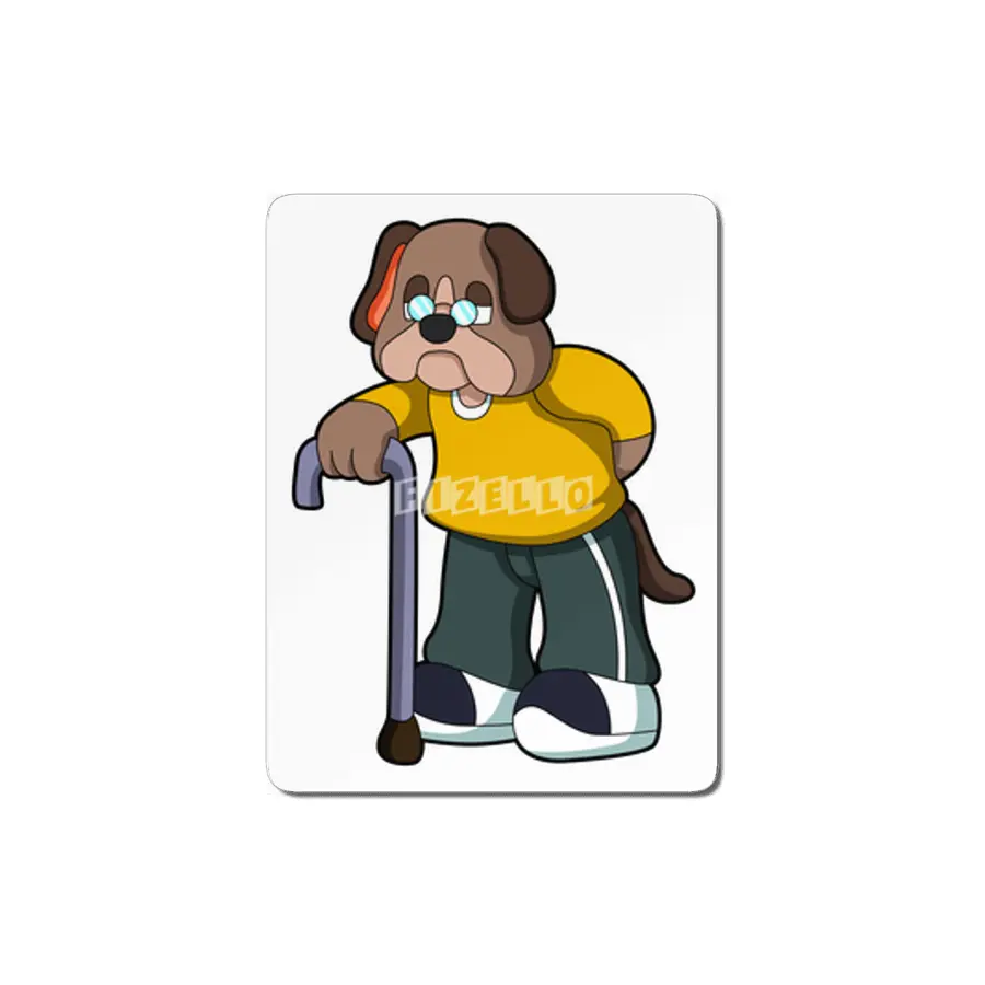 Dog as Pensioner with Walking aid MDF Tablo