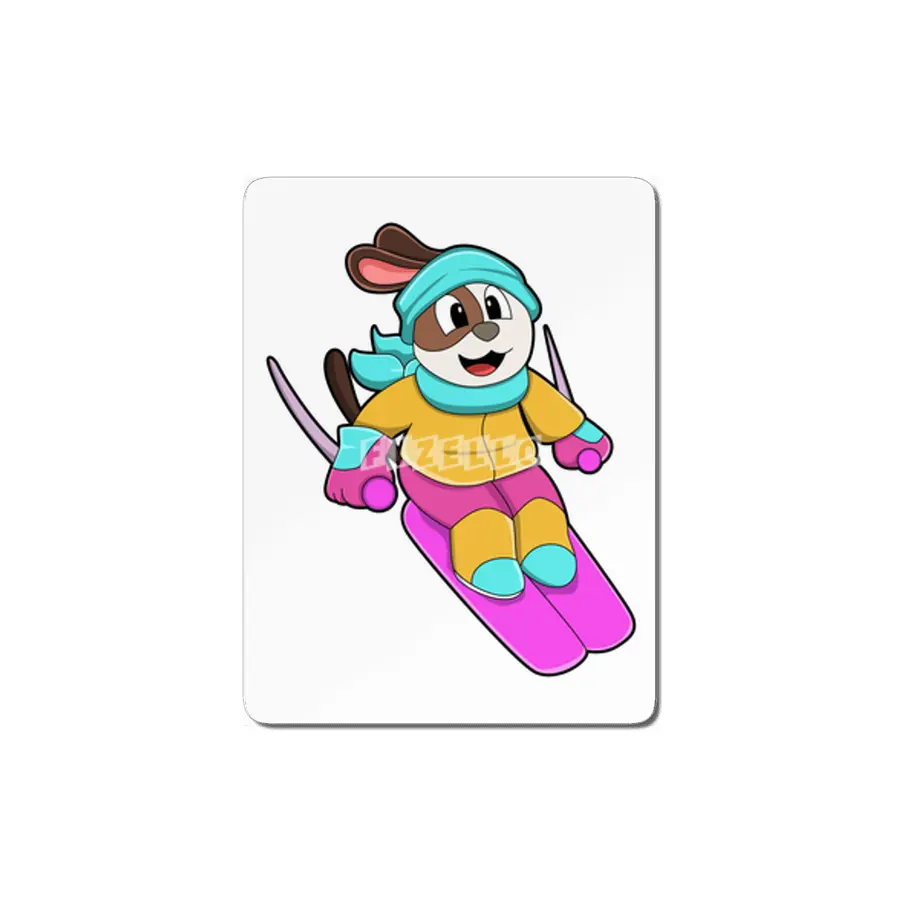 Dog as Skier with Ski & Scarf MDF Tablo