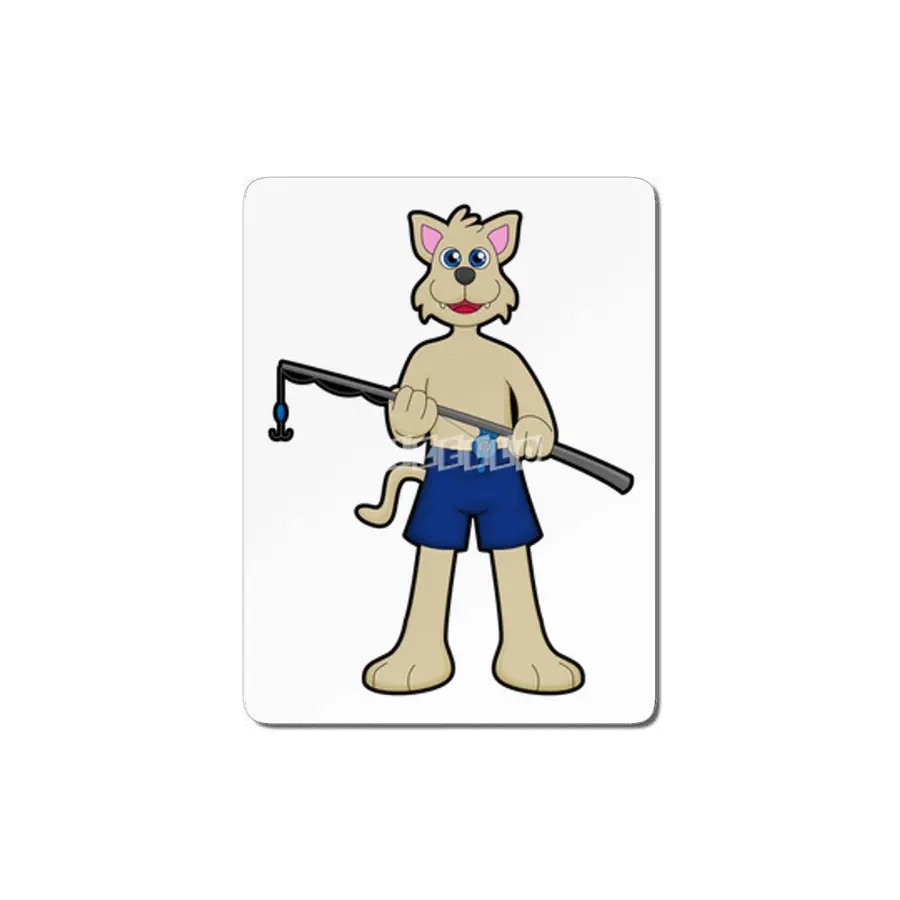 Dog at Fishing with Fishing rod & Fish MDF Tablo