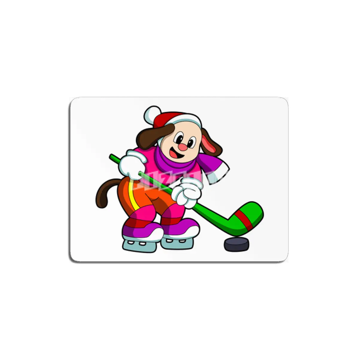 Dog at Ice hockey with Ice hockey stick & Puck MDF Tablo