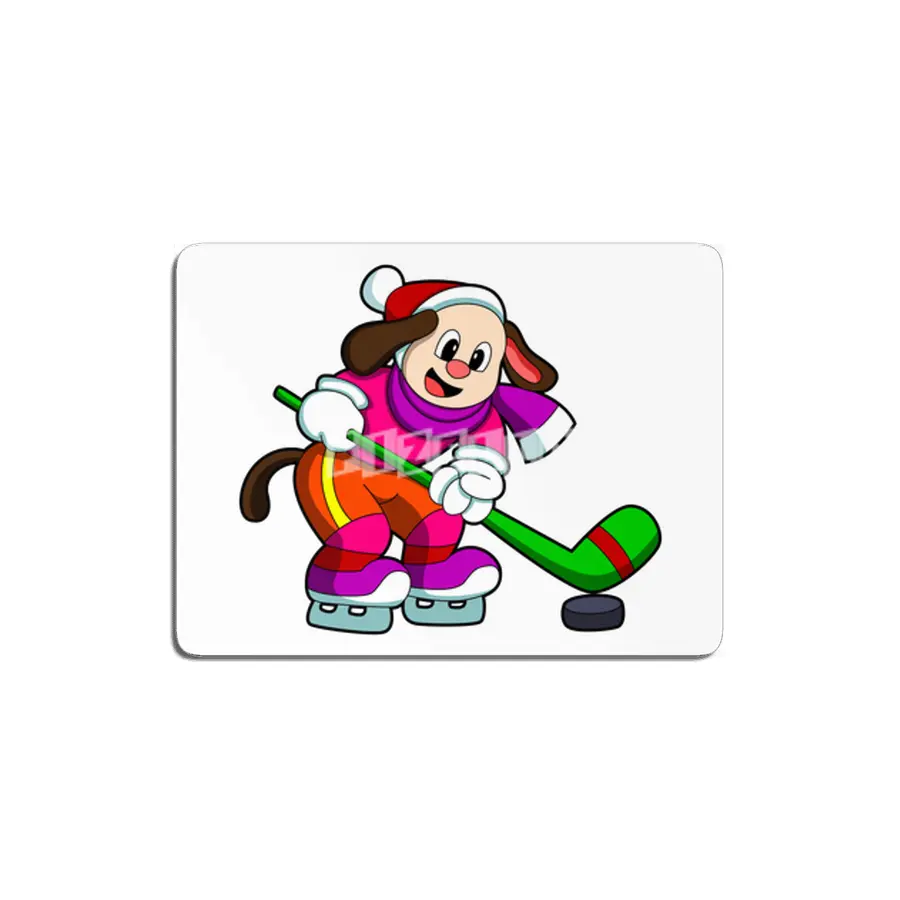 Dog at Ice hockey with Ice hockey stick & Puck MDF Tablo