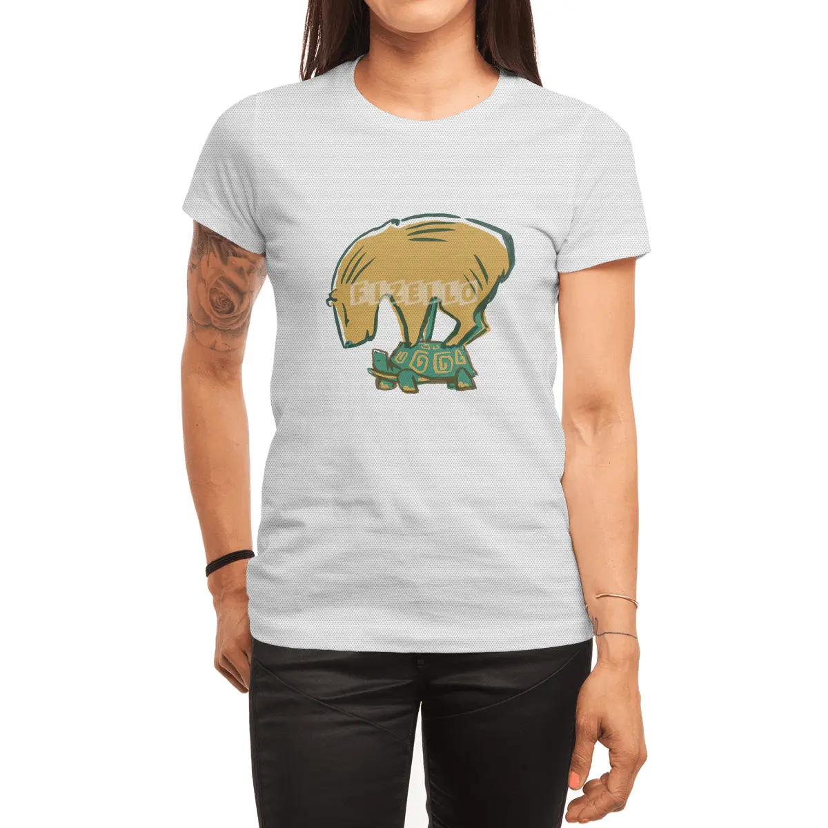 Capybara on a Tortoise Spor T-Shirt
