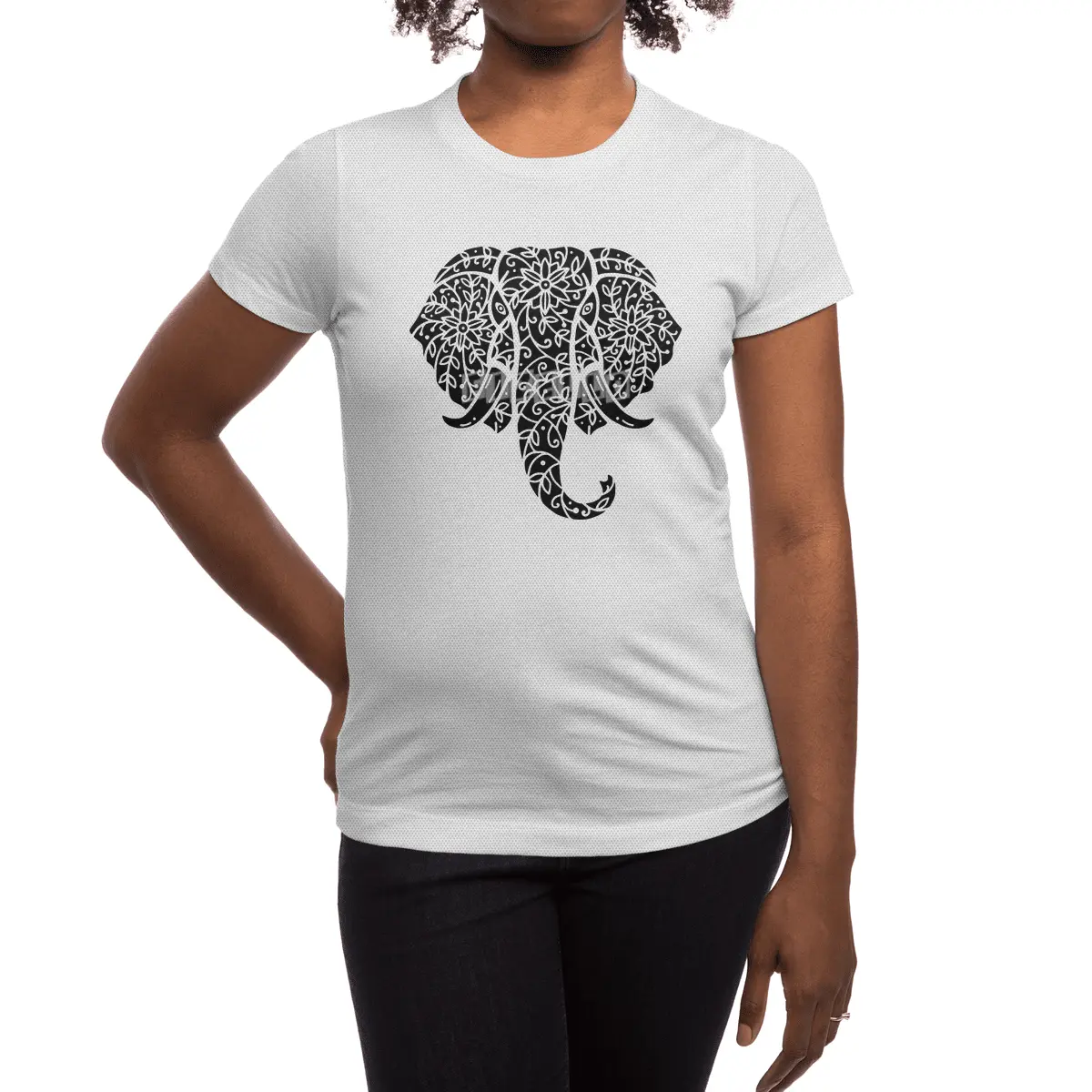 Ornate Elephant (Black on White) Spor T-Shirt