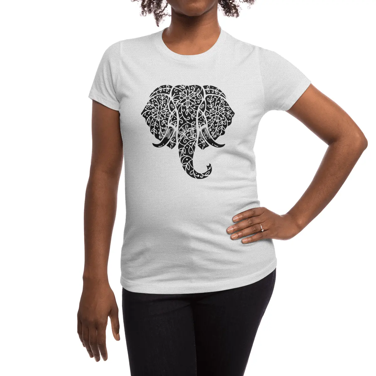 Ornate Elephant (Black on White) Spor T-Shirt