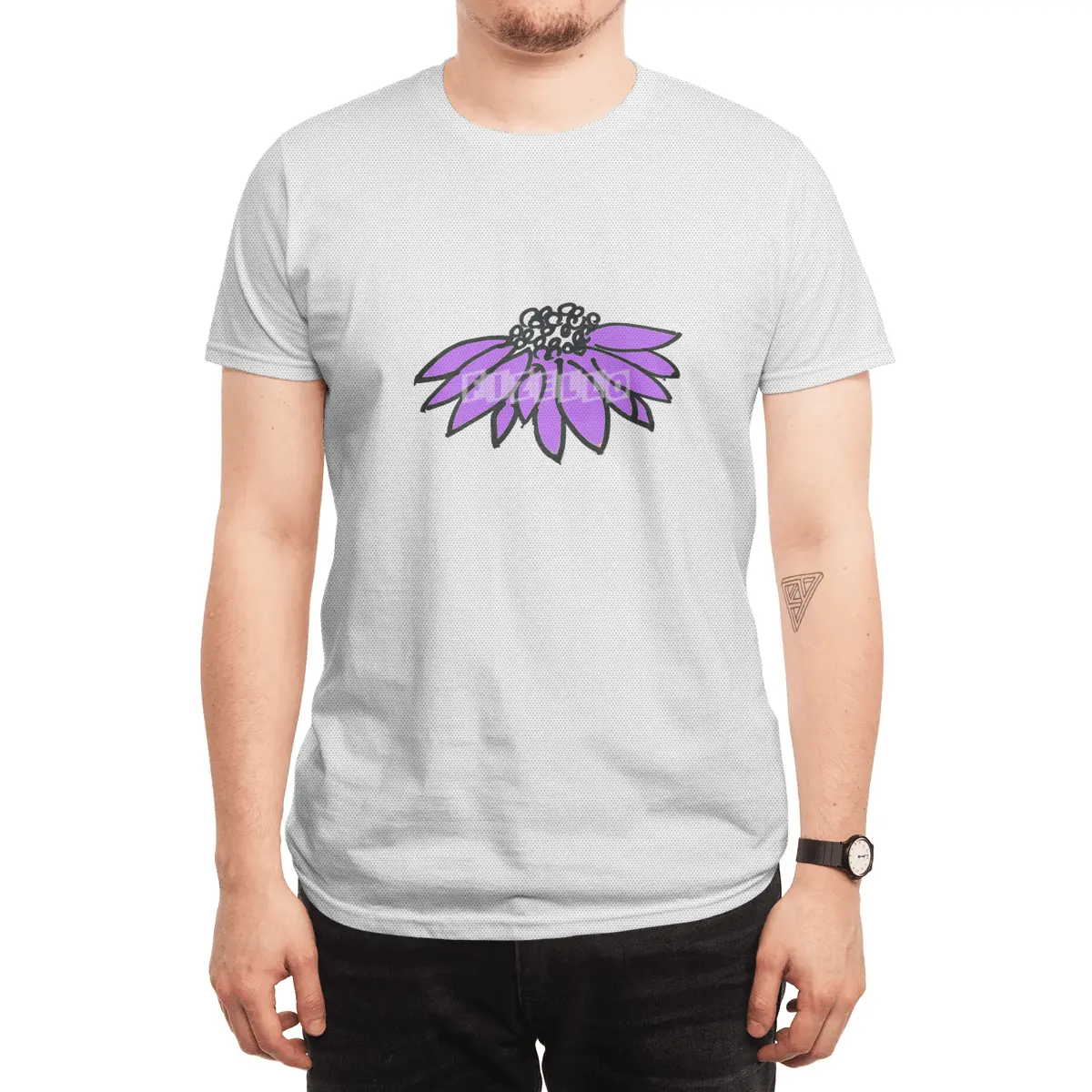 Purple Sketched Flower Spor T-Shirt