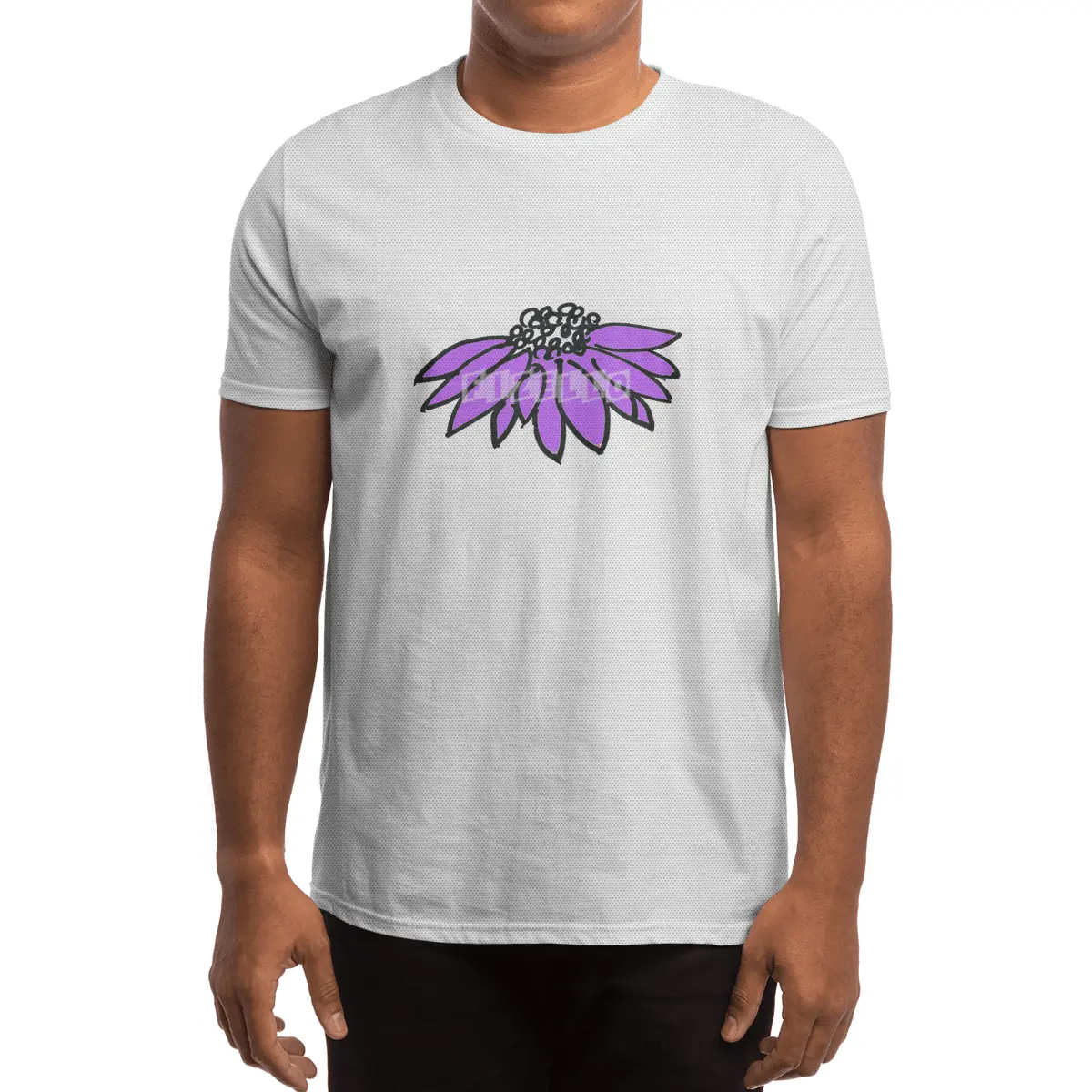Purple Sketched Flower Spor T-Shirt