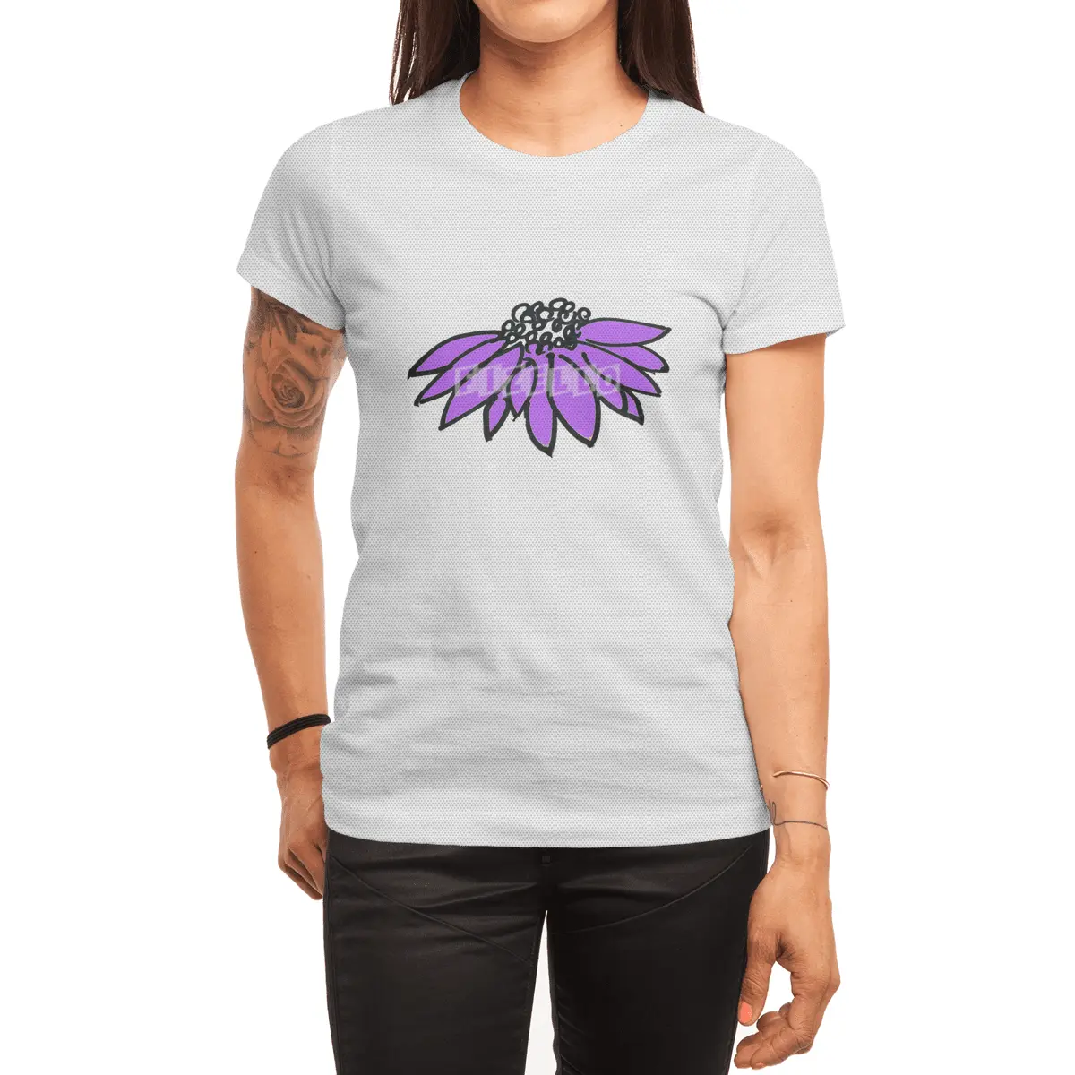 Purple Sketched Flower Spor T-Shirt
