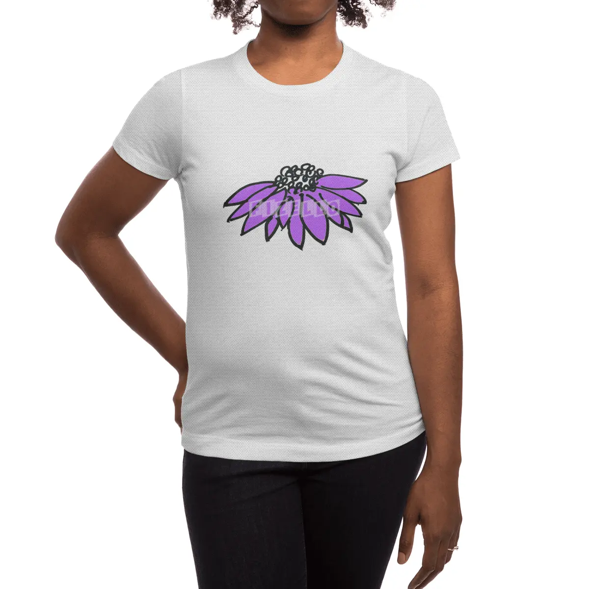 Purple Sketched Flower Spor T-Shirt