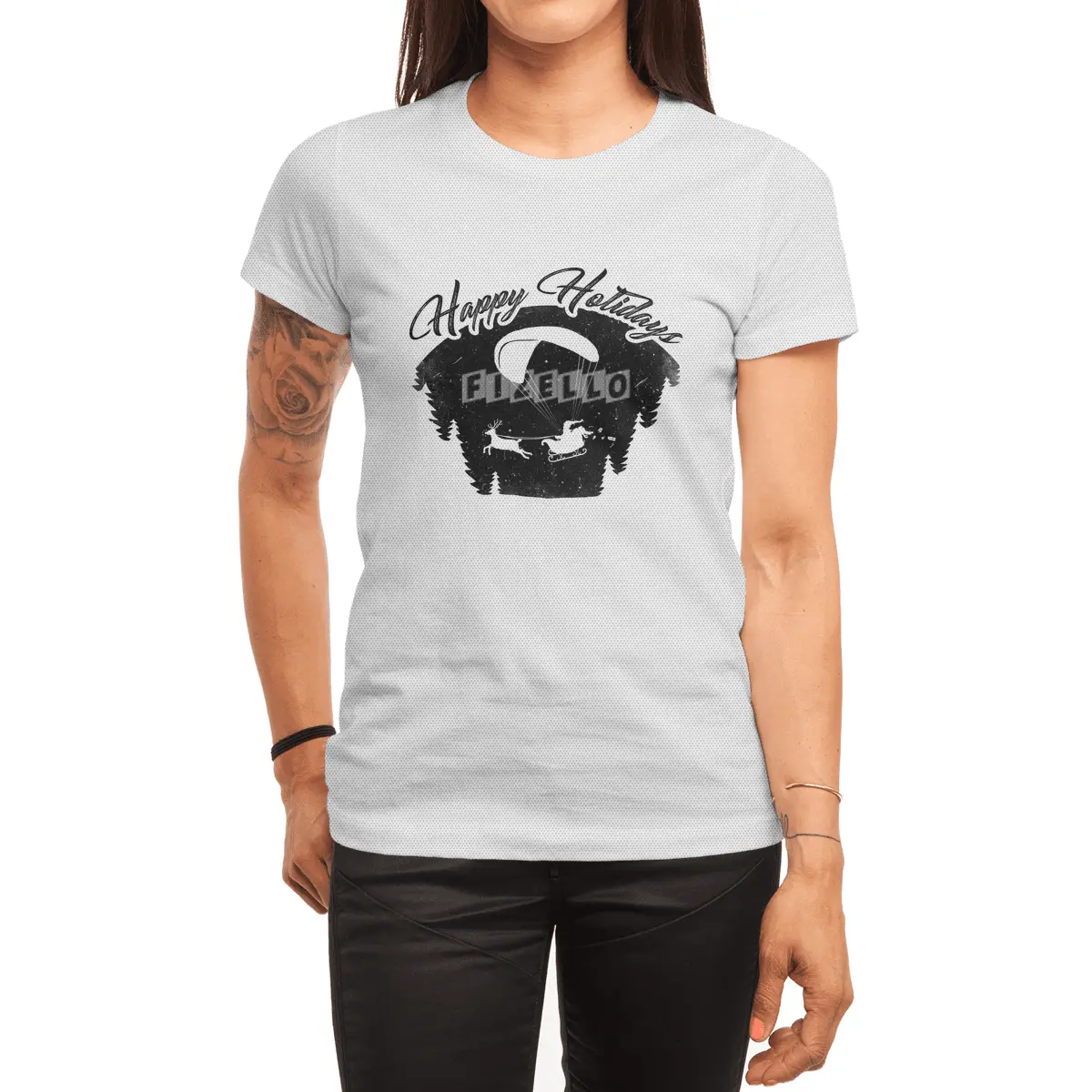 Happy Holidays - Paragliding Santa - Night Sky Spor T-Shirt