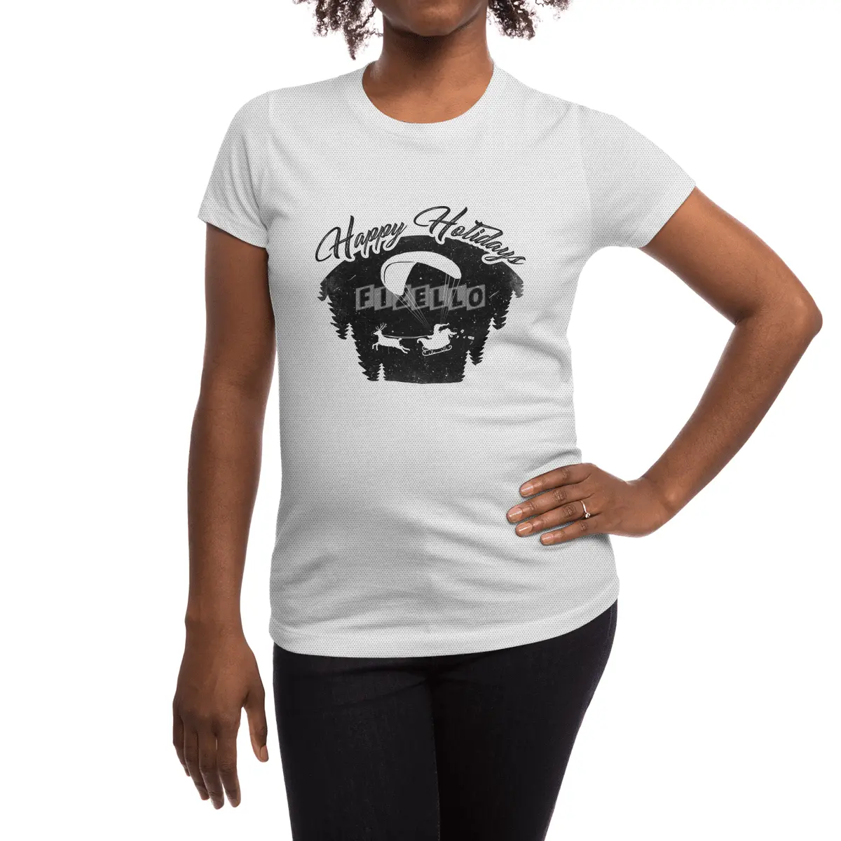 Happy Holidays - Paragliding Santa - Night Sky Spor T-Shirt