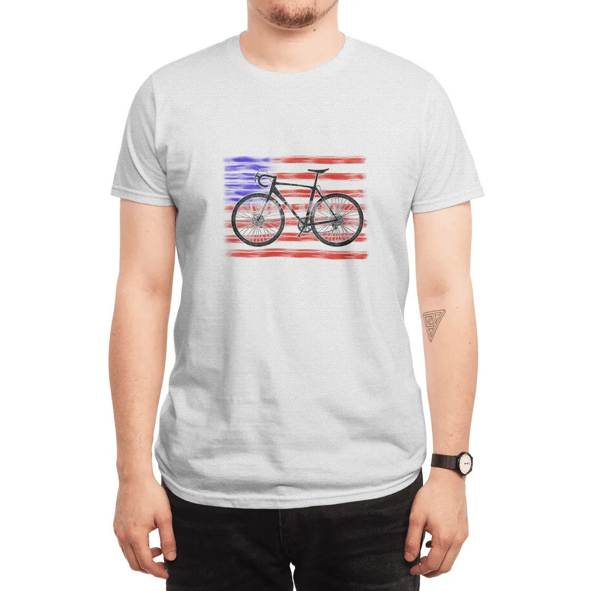 Cyclocross Bicycle American Flag Spor T-Shirt