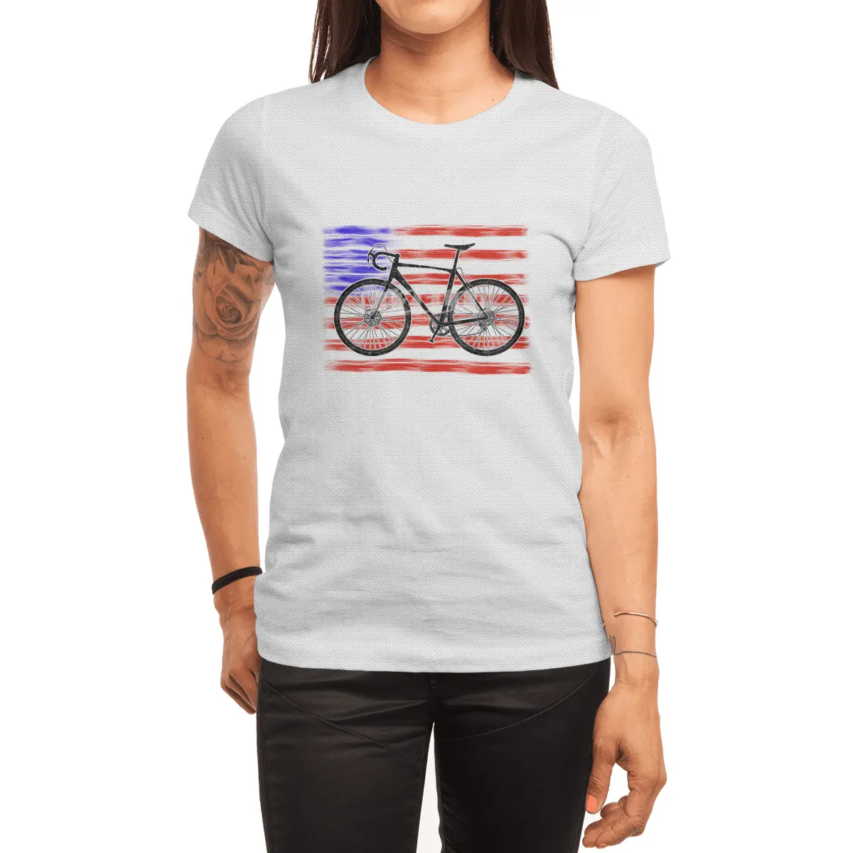 Cyclocross Bicycle American Flag Spor T-Shirt