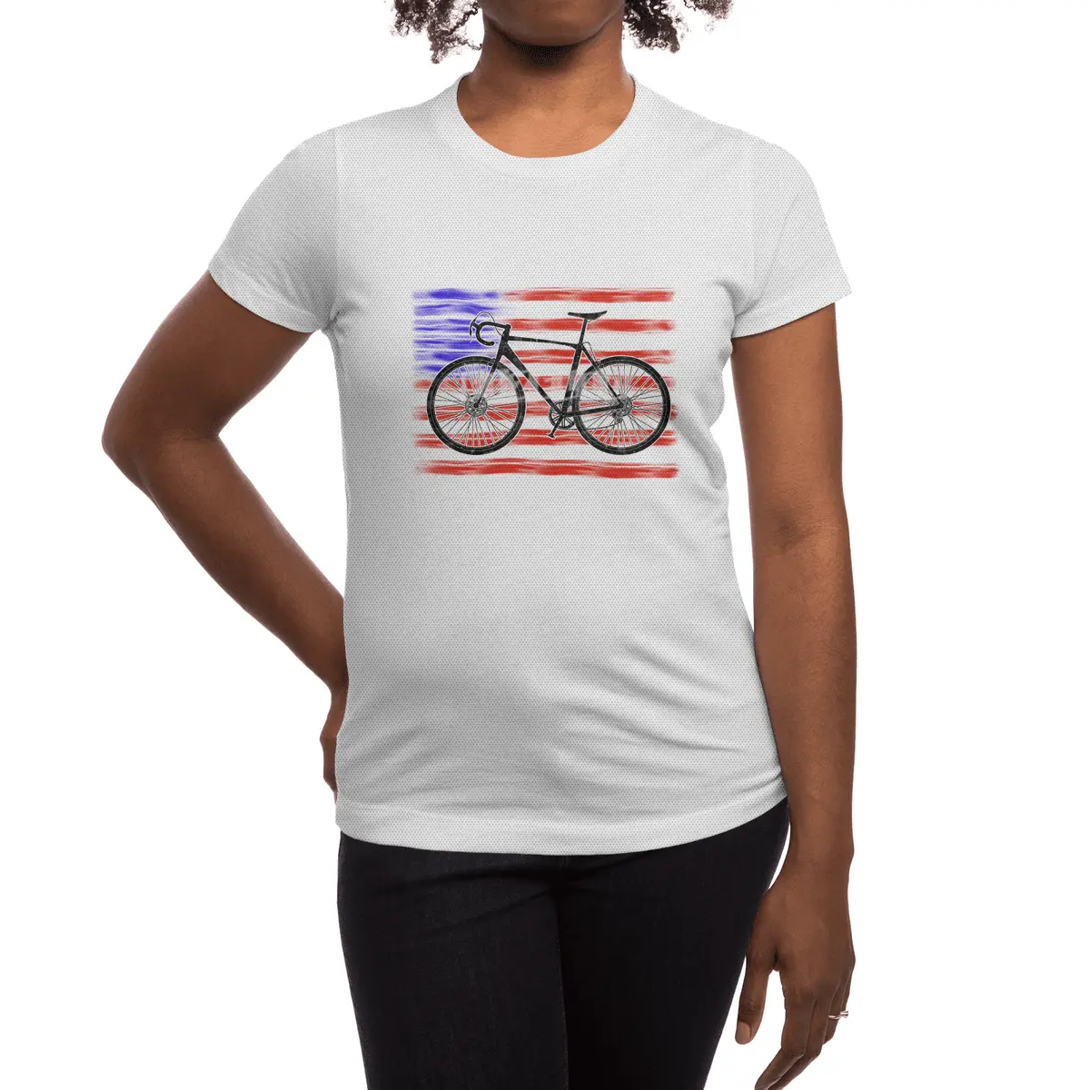 Cyclocross Bicycle American Flag Spor T-Shirt