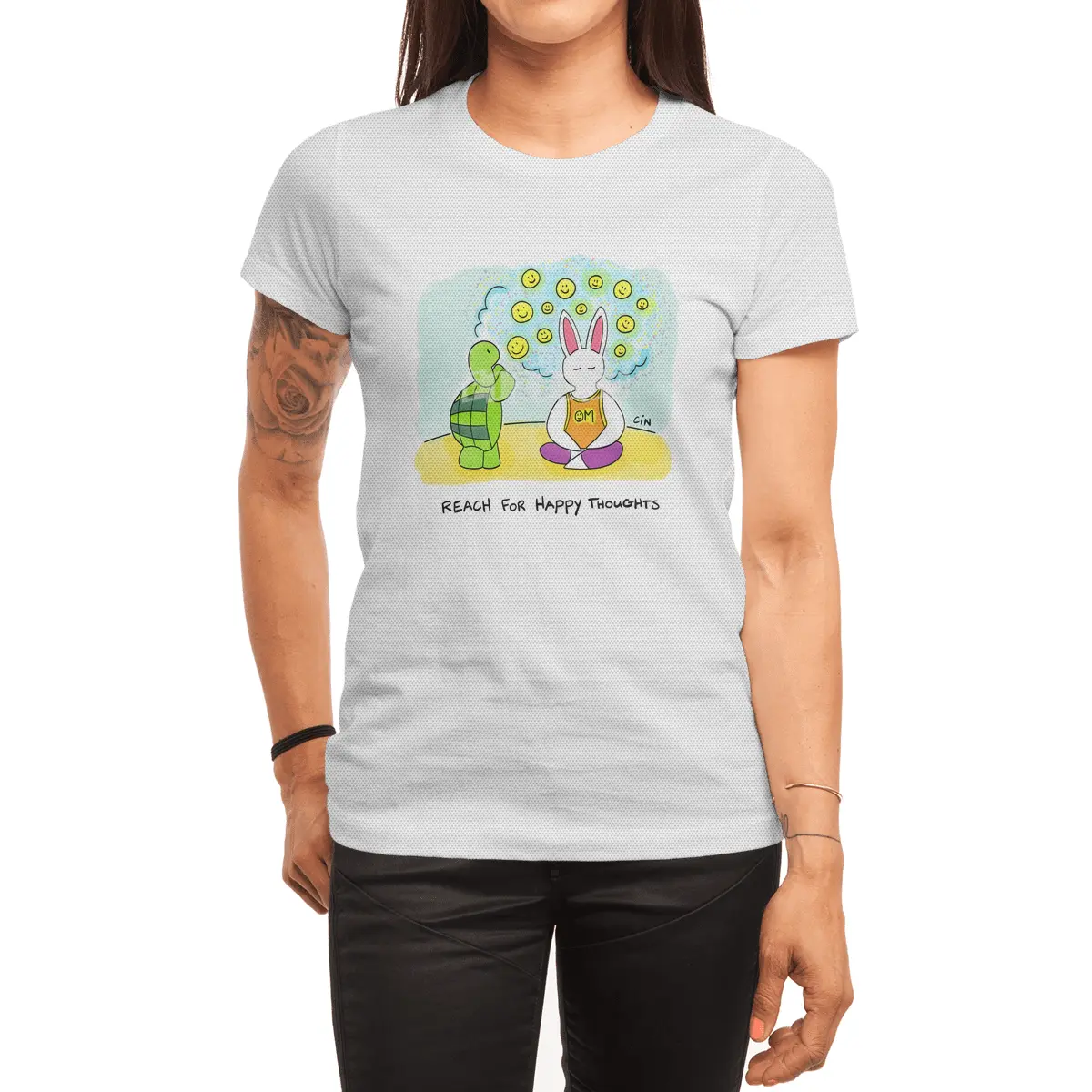 Bunny Daze Yoga - Reach For Happy Thoughts Spor T-Shirt