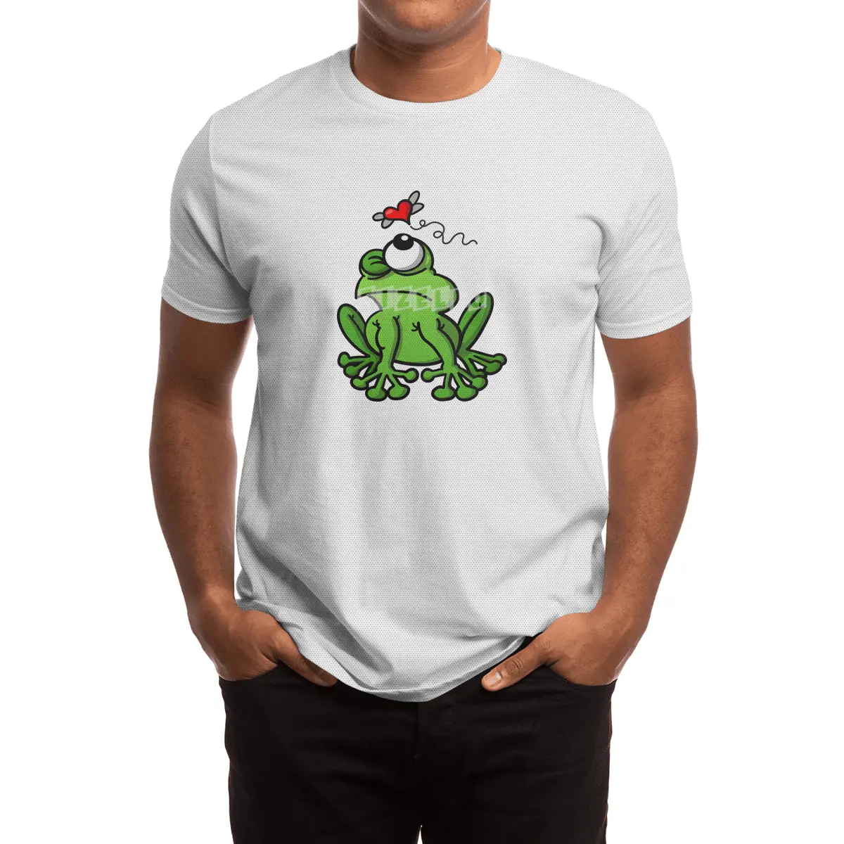 Green frog chasing the mosquito of love Spor T-Shirt