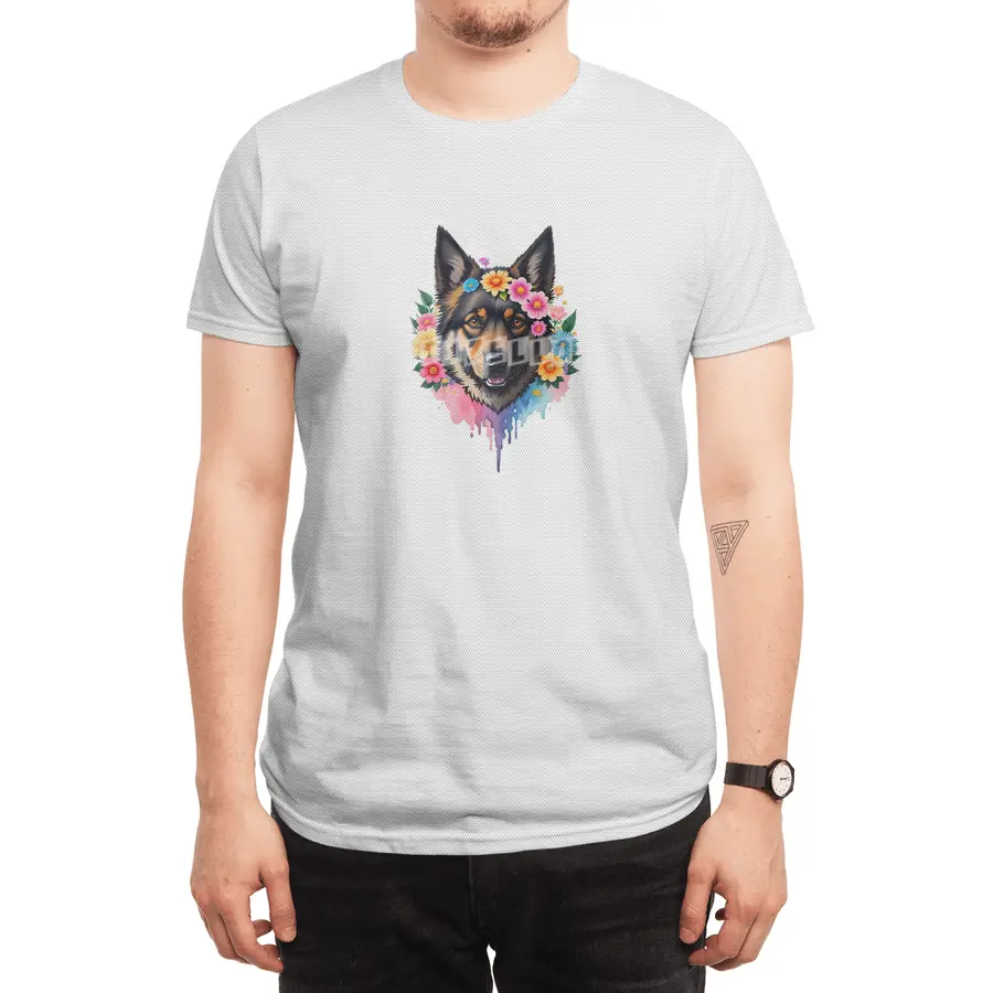 Cute Retro German Shepard Dog with Colorful Flowers Spor T-Shirt