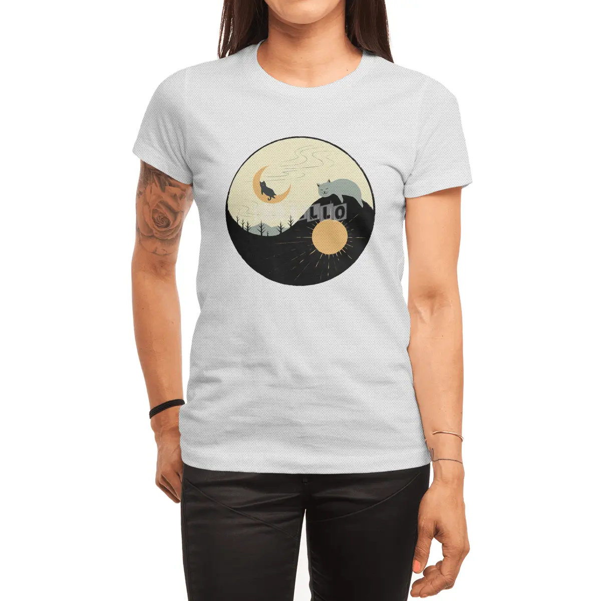 Kitty 5 day night moon & sun Spor T-Shirt