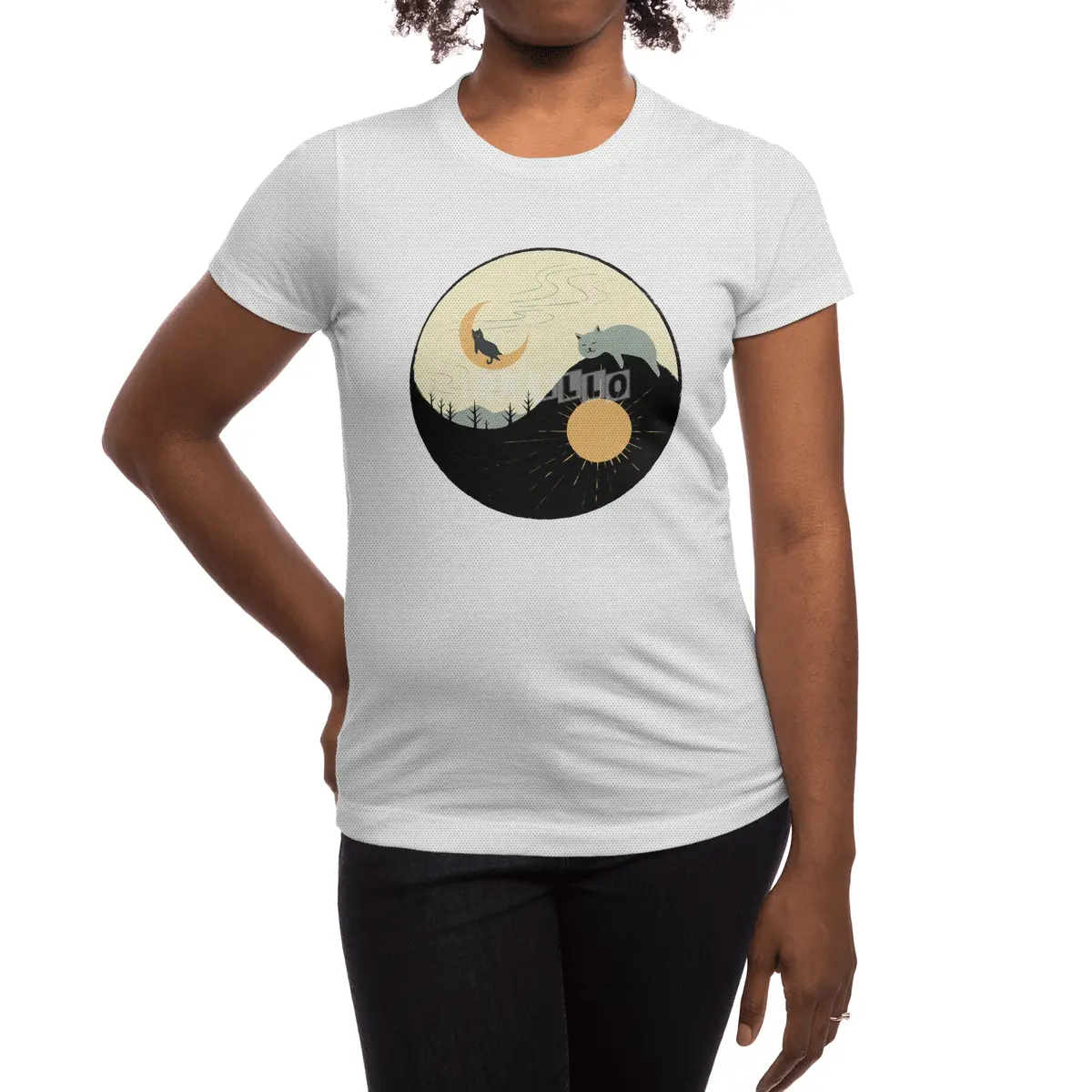 Kitty 5 day night moon & sun Spor T-Shirt