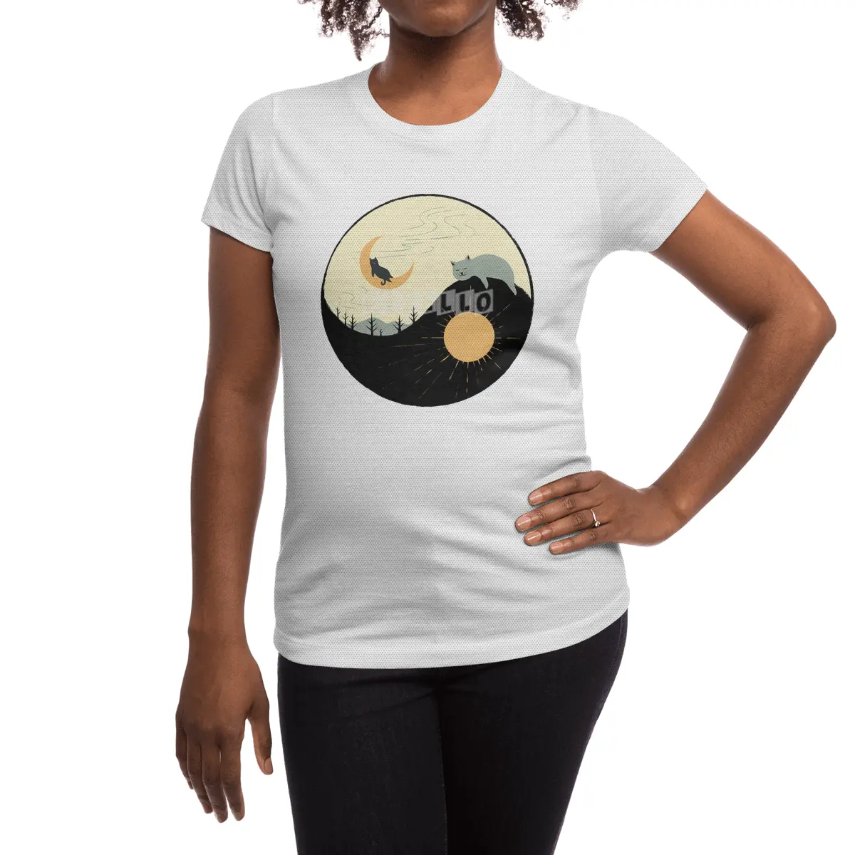 Kitty 5 day night moon & sun Spor T-Shirt