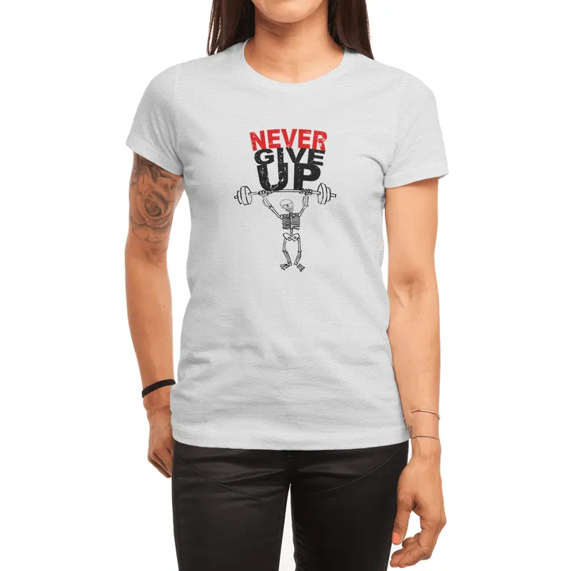 Never give up - skeleton Spor T-Shirt