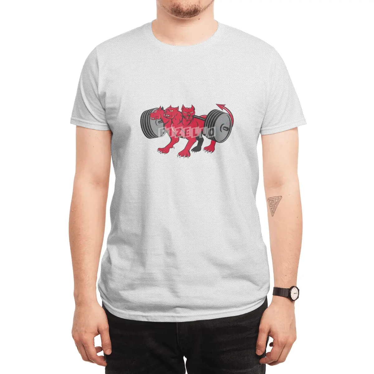 Cerberus Multi-headed Dog Hellhound Powerlifting Barbell Cartoon Spor T-Shirt