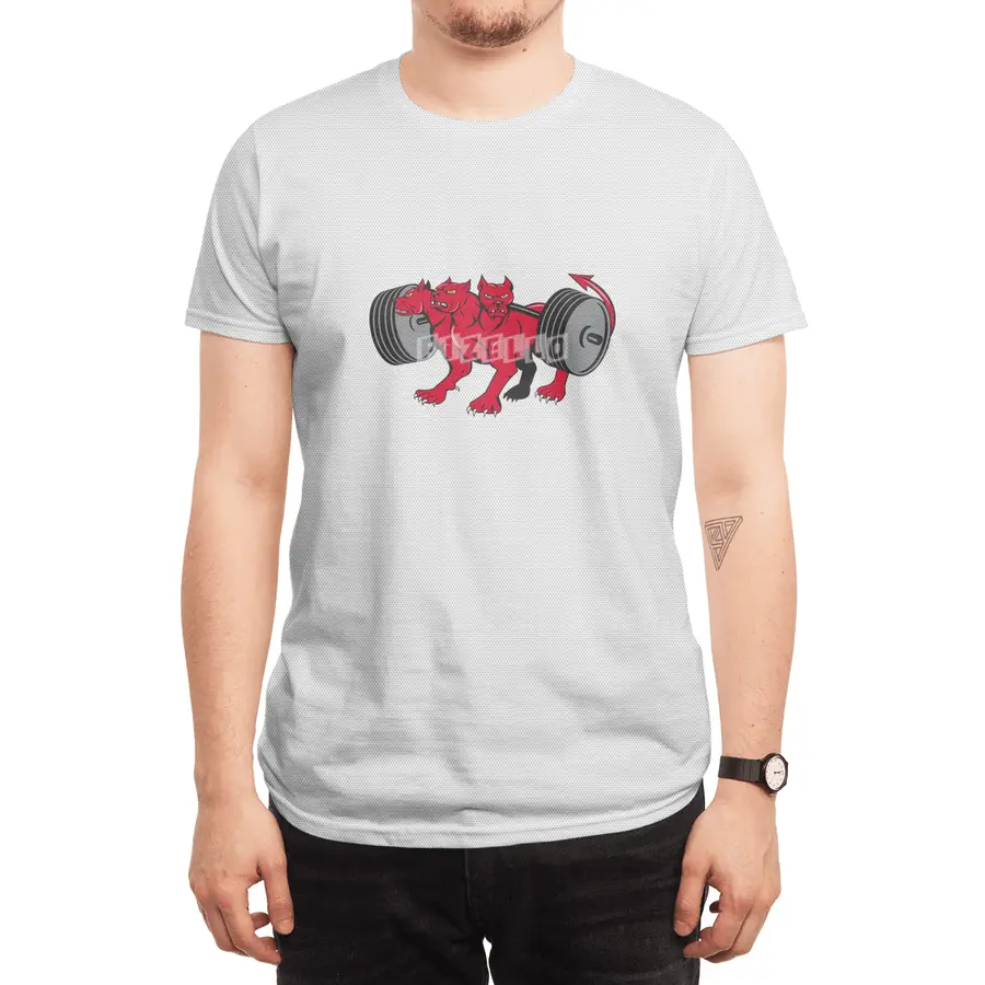 Cerberus Multi-headed Dog Hellhound Powerlifting Barbell Cartoon Spor T-Shirt