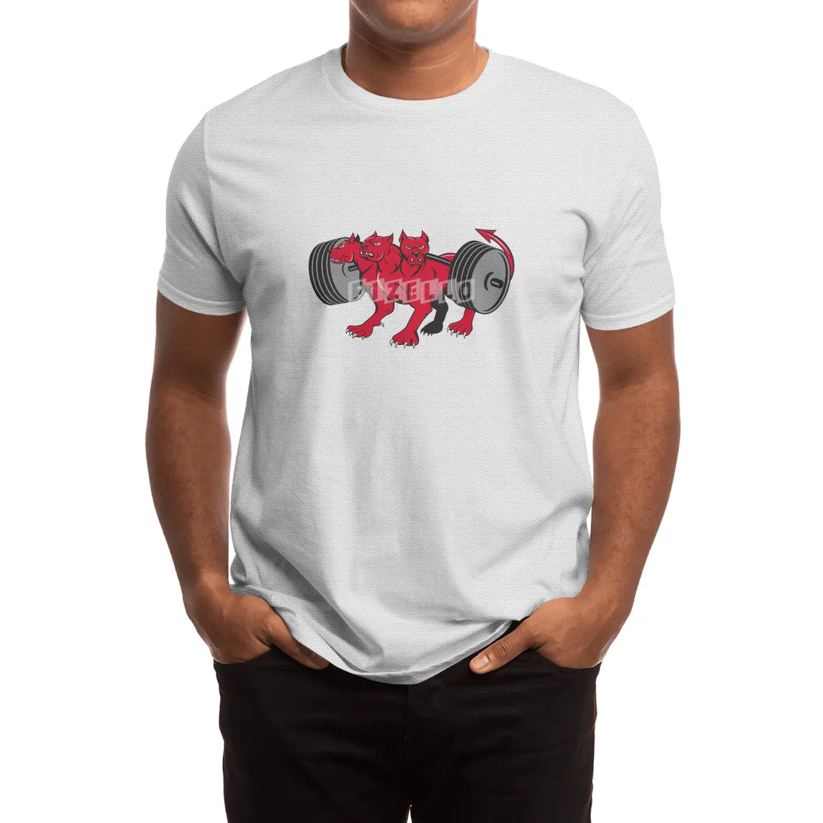 Cerberus Multi-headed Dog Hellhound Powerlifting Barbell Cartoon Spor T-Shirt