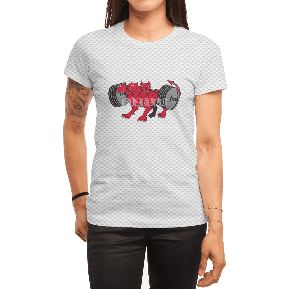 Cerberus Multi-headed Dog Hellhound Powerlifting Barbell Cartoon Spor T-Shirt
