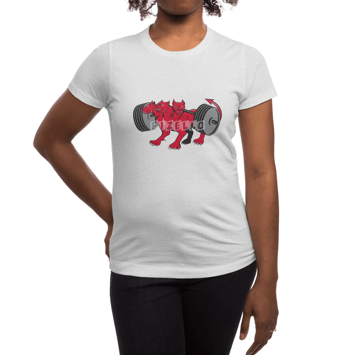 Cerberus Multi-headed Dog Hellhound Powerlifting Barbell Cartoon Spor T-Shirt