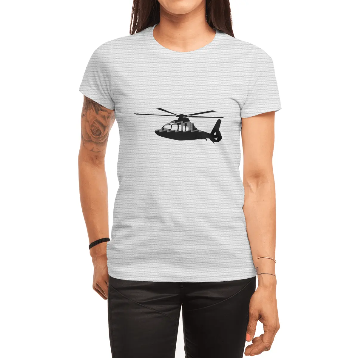 Black Helicopter Flying Silhouette Spor T-Shirt