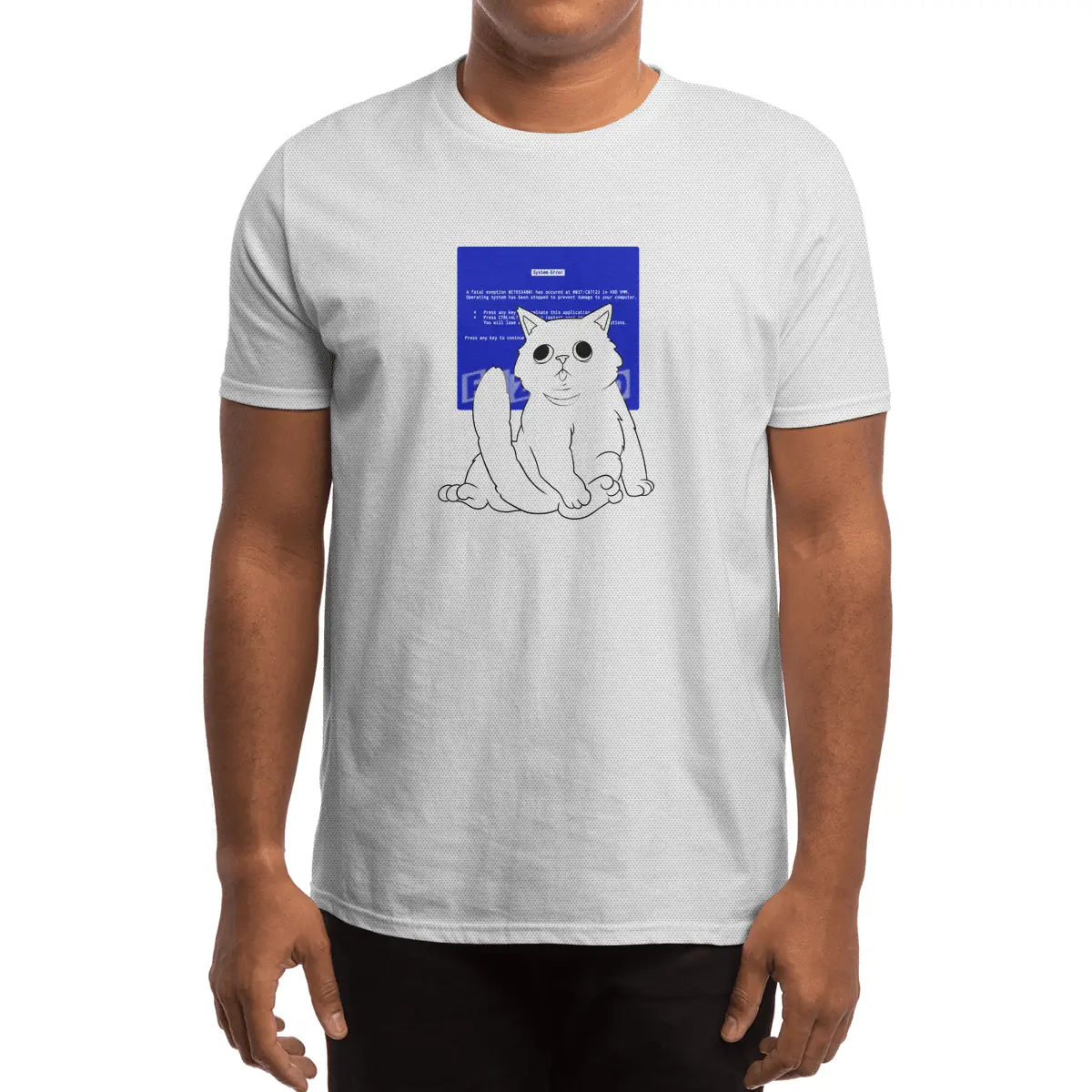 Blue Screen Cat Spor T-Shirt