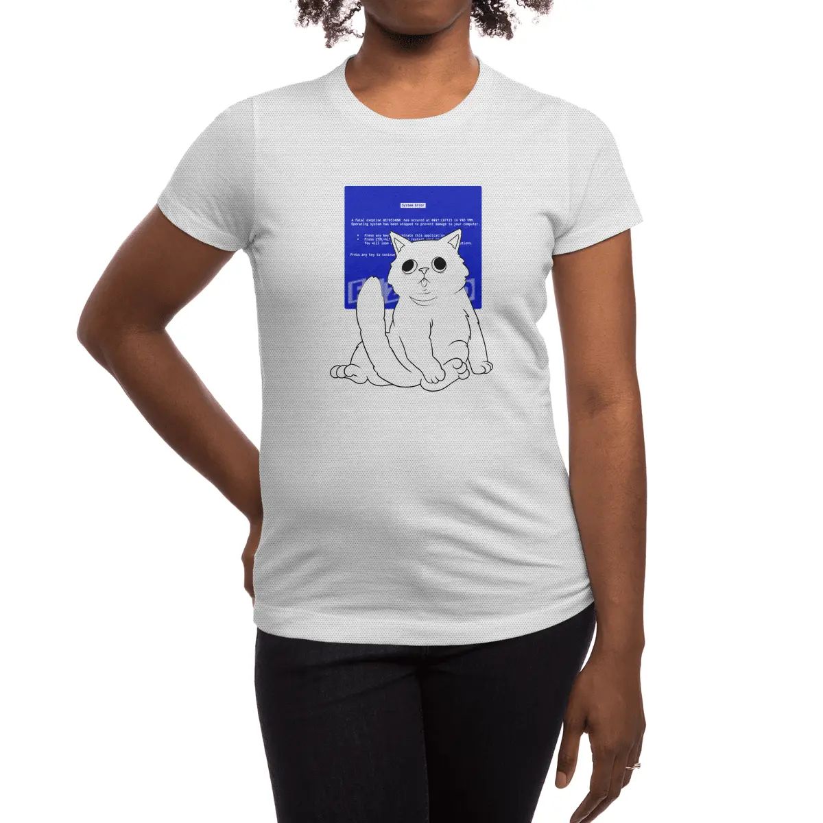 Blue Screen Cat Spor T-Shirt