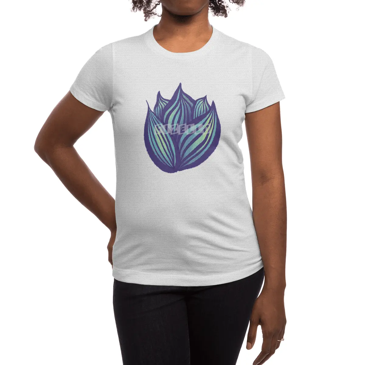 Abstract Flower Floral Decorative Art In Purple And Blue Spor T-Shirt