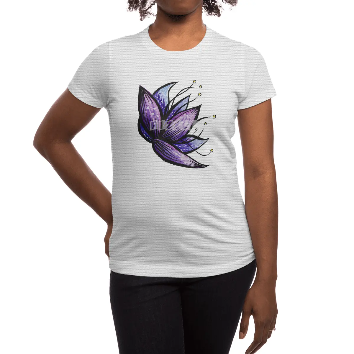 Abstract Flower Ink Watercolor Drawing Spor T-Shirt