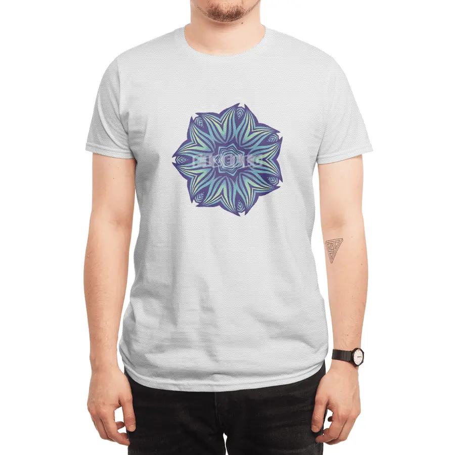 Abstract Flower Mandala Purple Blue Kaleidoscopic Art Spor T-Shirt