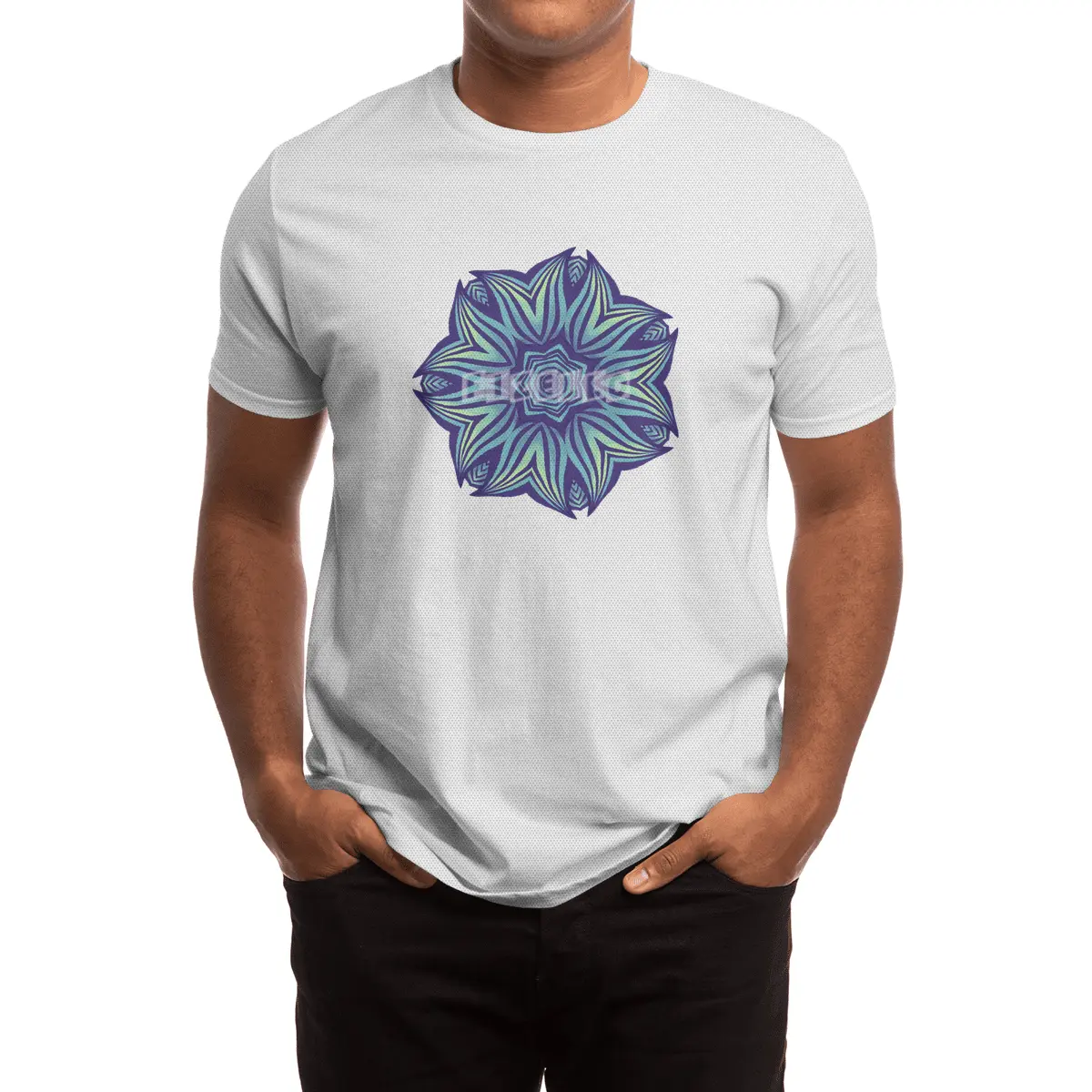 Abstract Flower Mandala Purple Blue Kaleidoscopic Art Spor T-Shirt