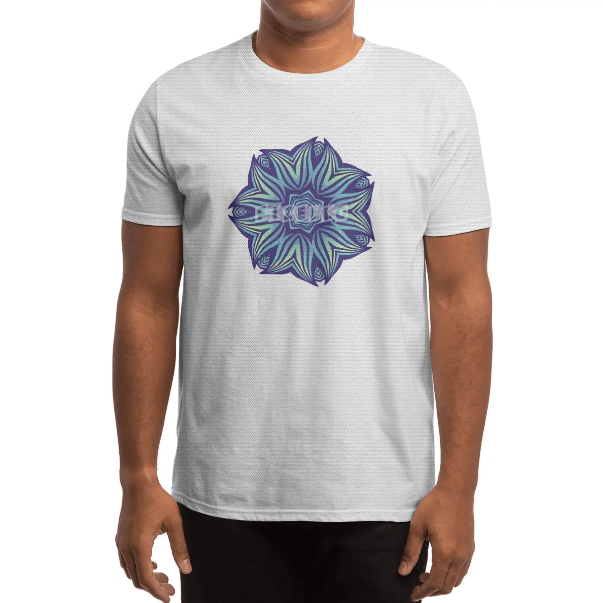 Abstract Flower Mandala Purple Blue Kaleidoscopic Art Spor T-Shirt