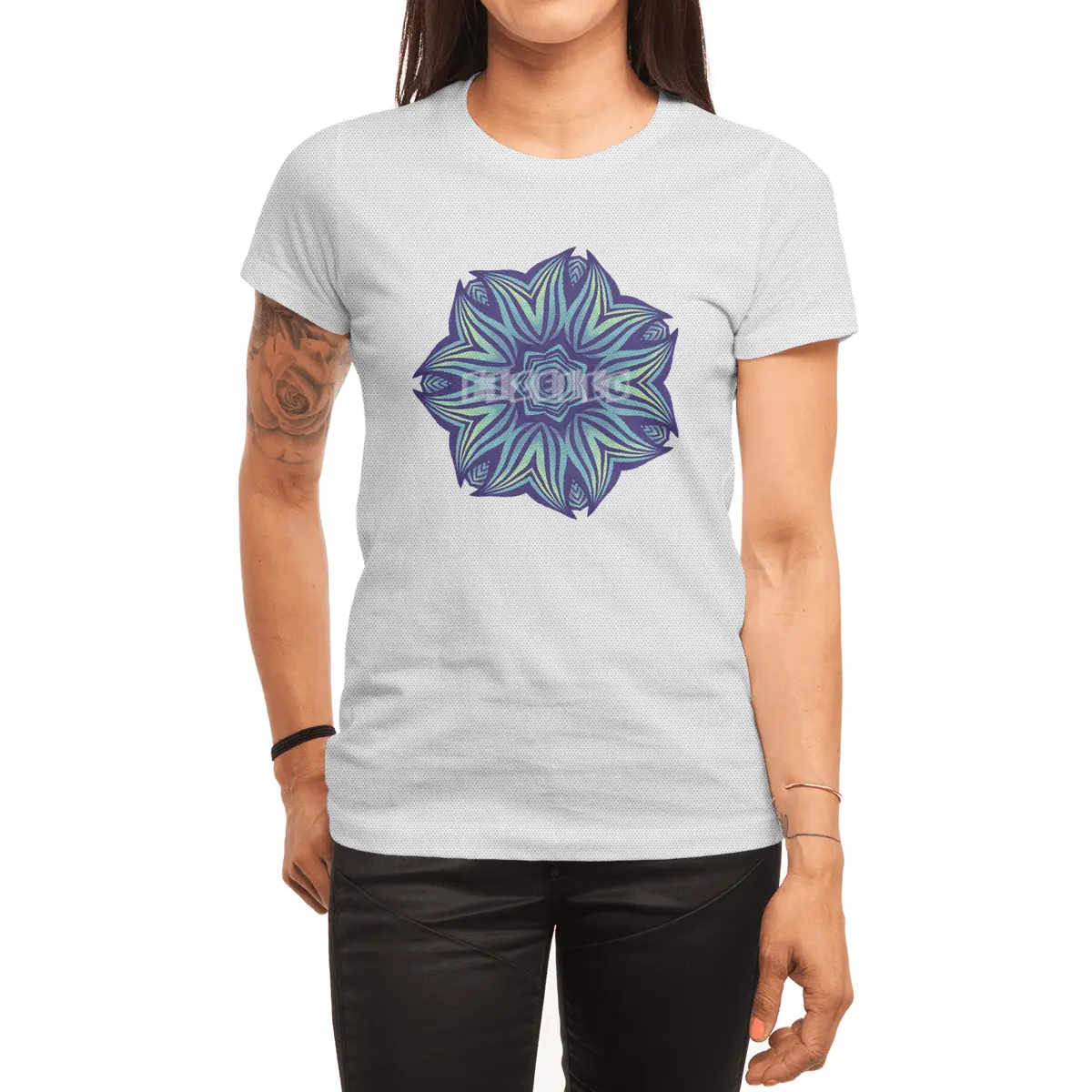 Abstract Flower Mandala Purple Blue Kaleidoscopic Art Spor T-Shirt