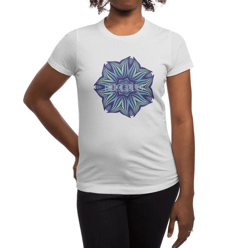 Abstract Flower Mandala Purple Blue Kaleidoscopic Art Spor T-Shirt
