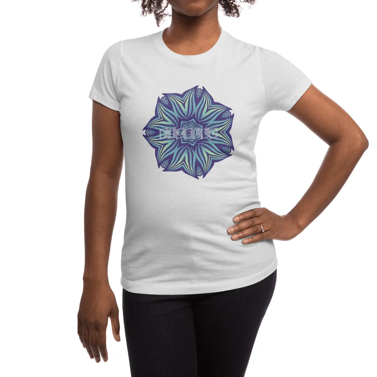 Abstract Flower Mandala Purple Blue Kaleidoscopic Art Spor T-Shirt