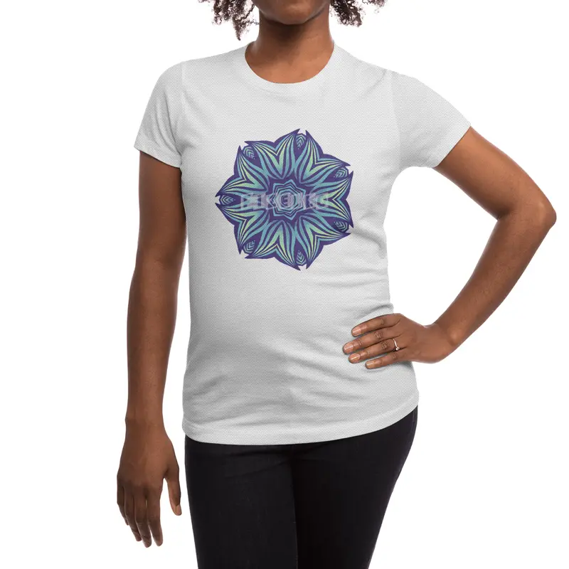 Abstract Flower Mandala Purple Blue Kaleidoscopic Art Spor T-Shirt