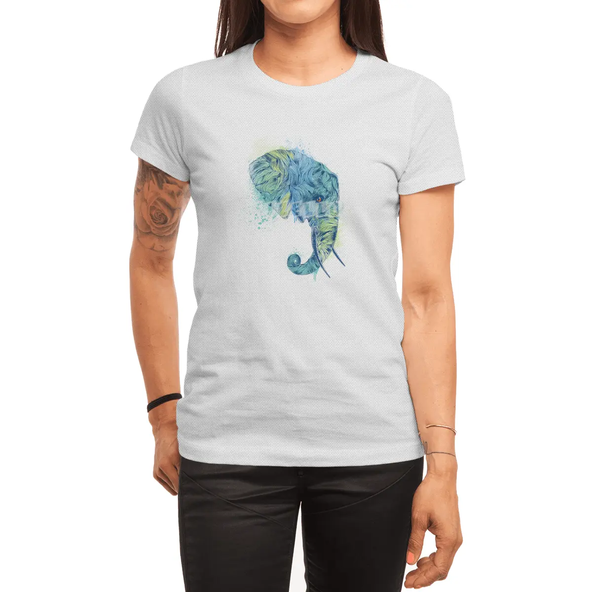 Colorful Elephant Portrait Spor T-Shirt